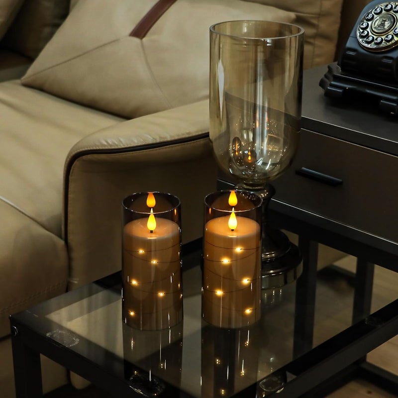 Aignis Flickering Flameless Candles Battery Operated Candles LED Candles with Remote Timer for Home/Wedding/Birthday/Holiday Decor ，Grey 3D Flame Set of 2 (D3 xH6 6") - Image 4